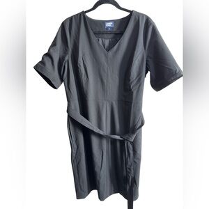 Lands’ End Black Short Sleeve Belted Dress Size 14 Work Office Career